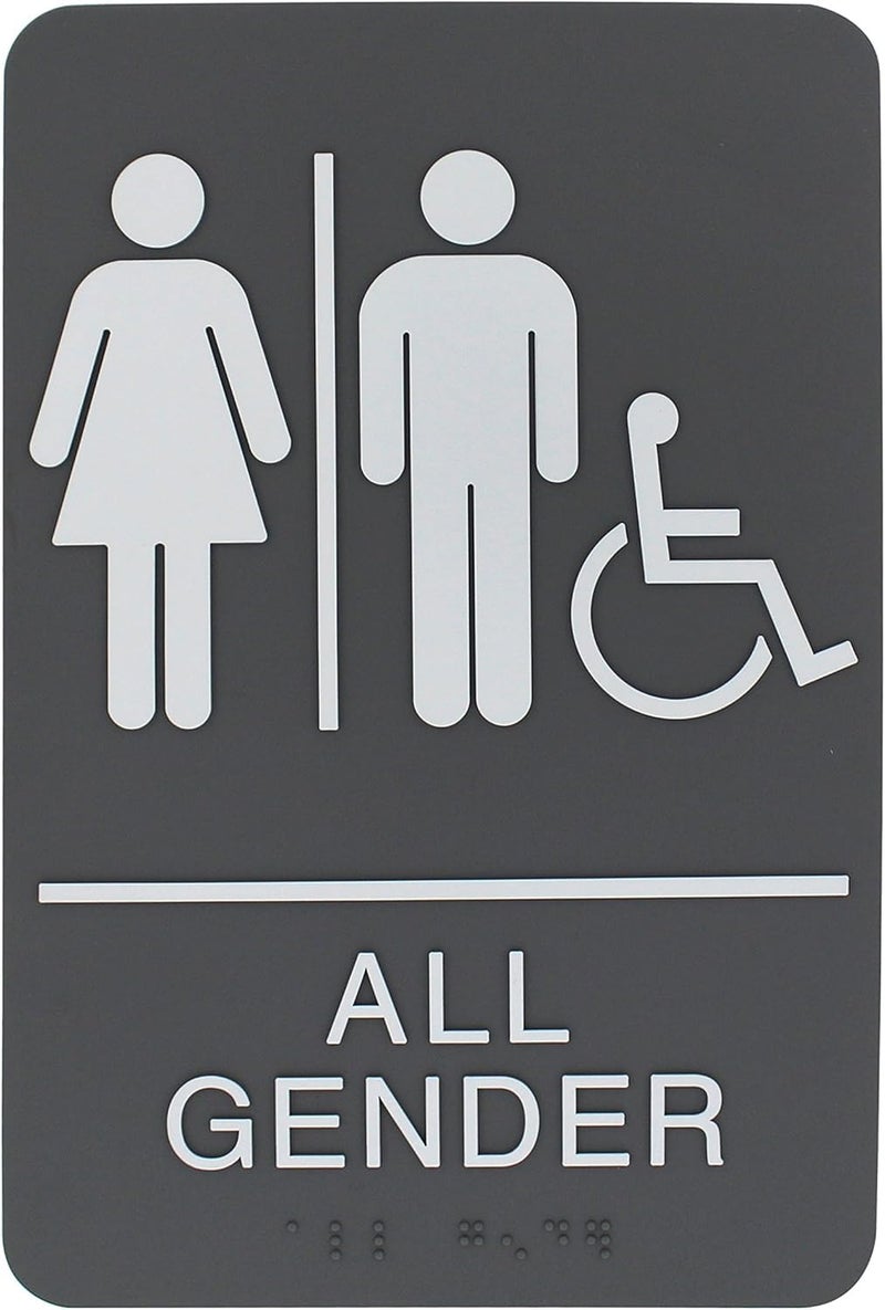Headline Sign 9489 Wheelchair Accessible All Gender Restroom ADA Sign with Grade 2 Braille and Tactile Graphics, 6" x 9", Gray/White, Made in USA - Image 1